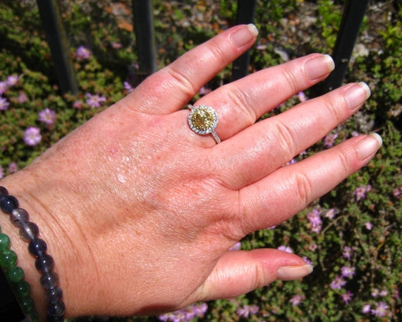 Round Yellow Sapphire Engagement Ring With Yellow Diamond Double