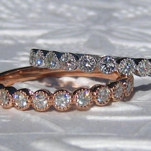 Moissanite Wedding Band with Milgrain Bezels, Bezel Wedding Band, Stacking Rings, Anniversary Ring