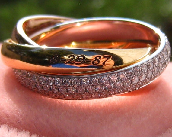 Personalized Tri color Rolling Ring With Diamonds or Moissanites