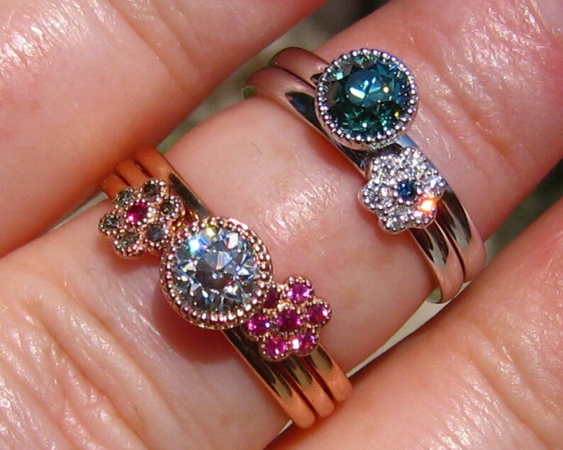 Wildflowers Stacking Rings Floral Wedding Band with Diamonds Etsy