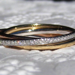 Tri-Color Rolling Ring, Interlocking Triple Band, Trinity Ring, Diamond Wedding Ring, Anniversary Ring, Stacking Rings