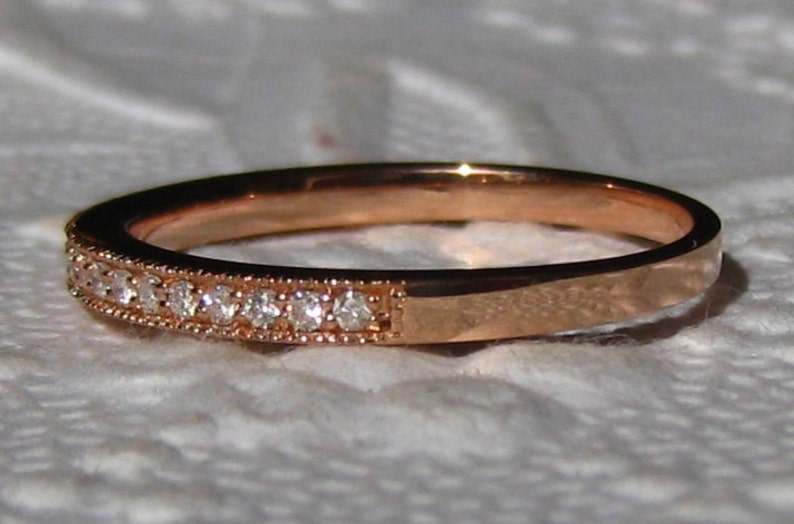 Rose Gold Milgrain Diamond Wedding Band Etsy