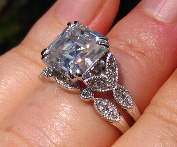 Forever One Asscher Moissanite Wedding Set Moissanite Engagement