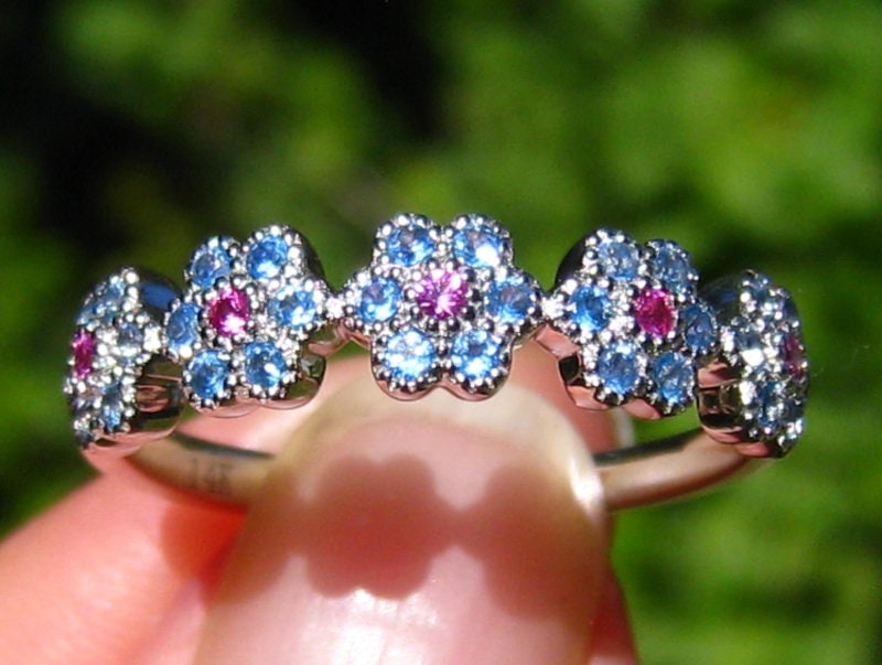 Wildflowers Band Floral Wedding Band With Diamonds Sapphires Etsy