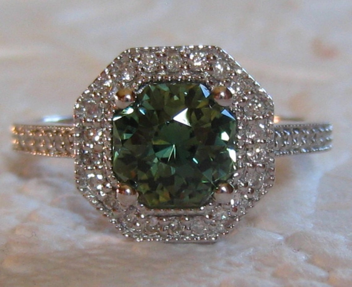 Green Sapphire Engagement Ring 1.65 Carat Precision Cut Etsy