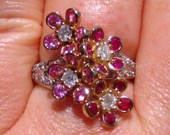 Rubies and Pink Sapphires Flower Estate Ring