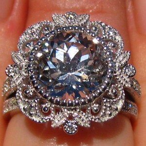 White Topaz and Diamond Engagement Ring and Wedding Band - Etsy