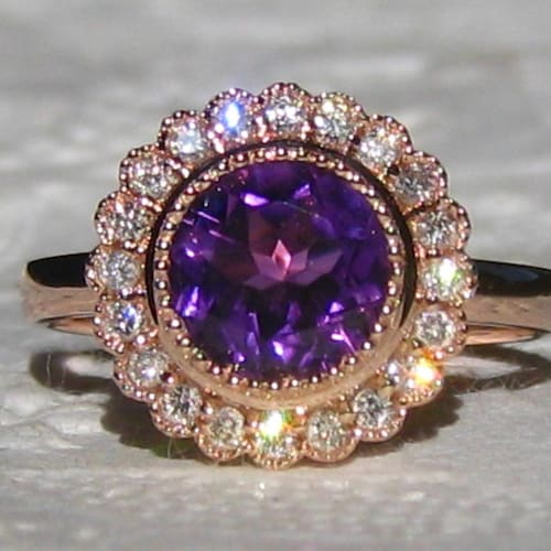 Rose Gold Amethyst Stacking Daisy Ring Etsy