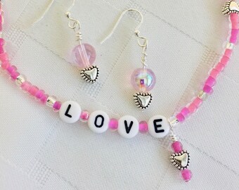 ANKLE BRACELET *Love & Hearts* Stretch Bracelet with Earrings