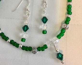 Emerald Green Swarovski Crystal Bracelet & Dangle Earrings