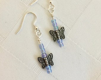 Blue Butterfly Dainty Dangle Earring, Butterfly Earring