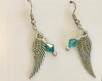 SILVER ANGEL WINGS with Swarovski Crystal Earrings