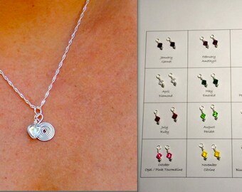 Dainty Silver Disk Pendant, Silver Disk Necklace, Birthstones