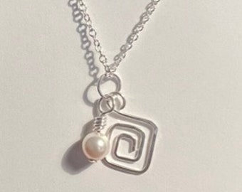 Dainty Diamond Shaped Pendant with either Swavorski Pearl or Crystal
