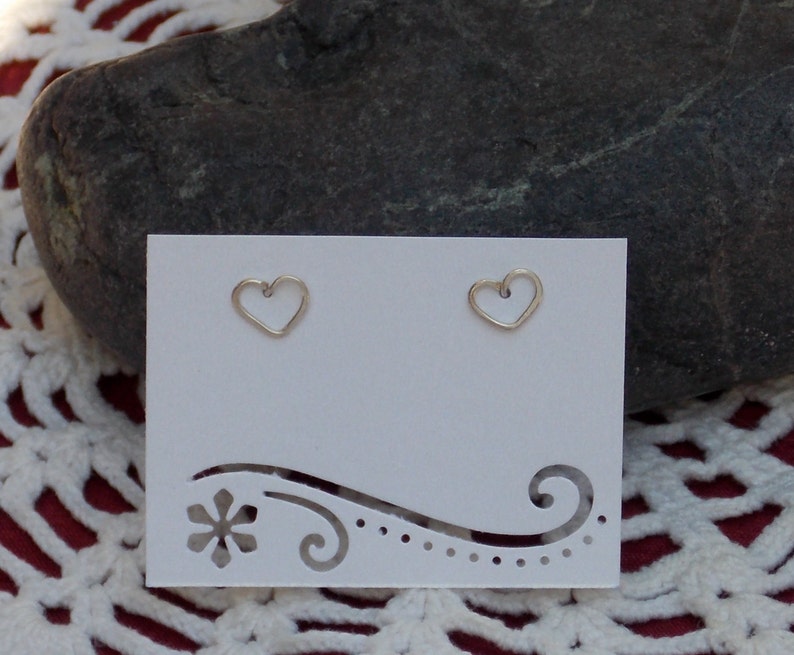 Dainty Silver Wire Heart Stud Earring, Wire Heart Post Earring, Sterling Silver Heart Post Earrings image 1