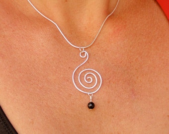 Birthdate Simple Swirl Drop Pendant Necklace, Add Birthstone