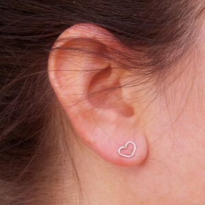 Dainty Silver Wire Heart Stud Earring, Wire Heart Post Earring, Sterling Silver Heart Post Earrings image 2