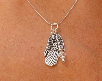 Birthstone Angel Pendant Necklace, Angel Birthstone Jewelry, Angel Pendant,