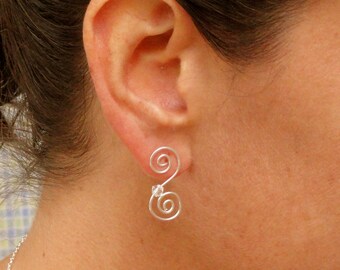 Sterling Silver Crystal Swirl Post Earring,  Silver Swirl Stud Earrings