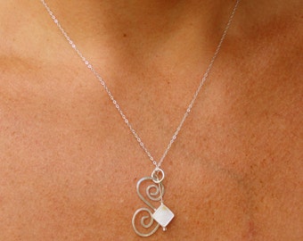 Dainty Pearl Swirl Wire Pendant, Dainty Pearl Swirl Wire Necklace