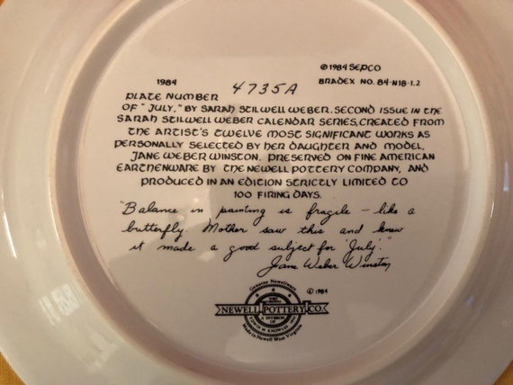 7 diameter March 1986 Collector Plate From The Sarah Stilwell Weber Calendar Series