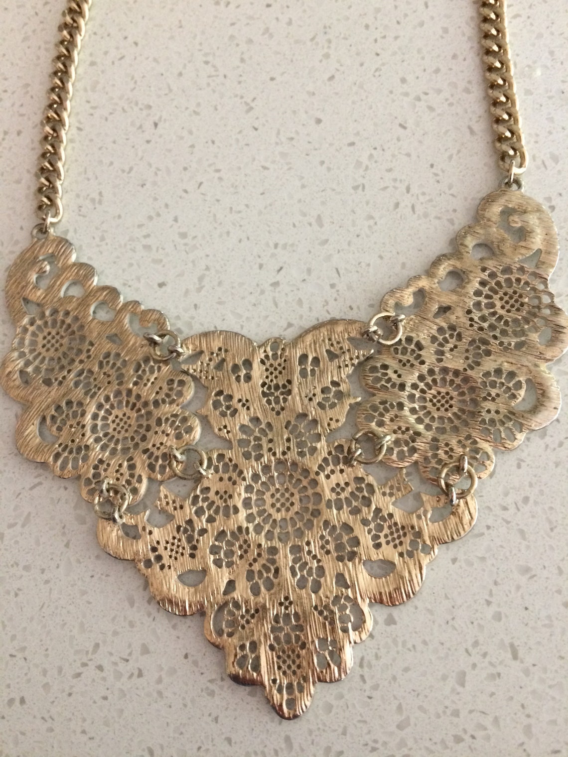 Ornate White with Gold Floral Spanish Style Necklace Free Etsy