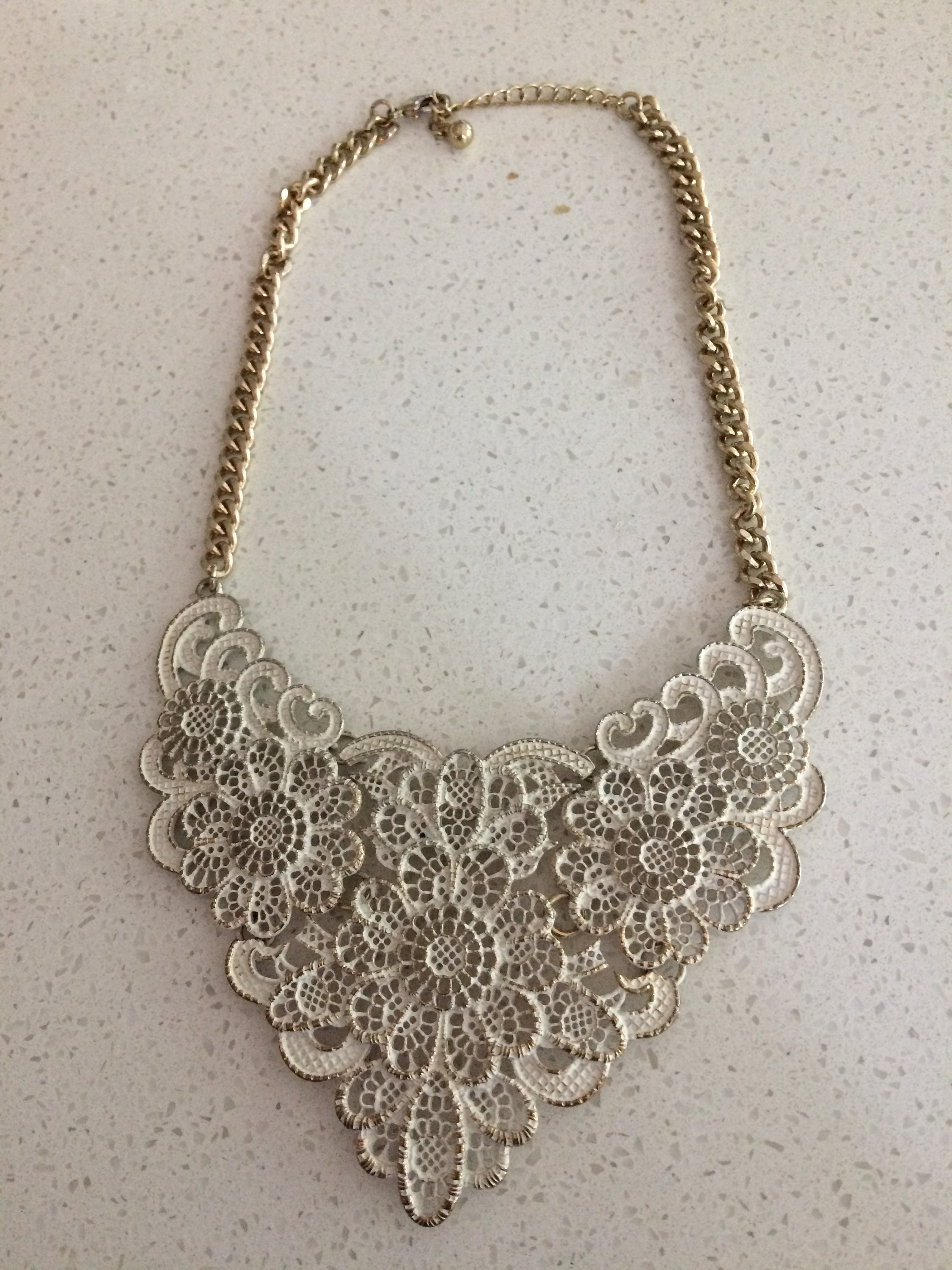 Ornate White with Gold Floral Spanish Style Necklace Free Etsy