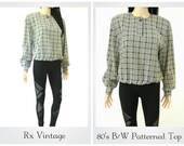 Vintage 80s Black White Blouse/ 80s Blouse