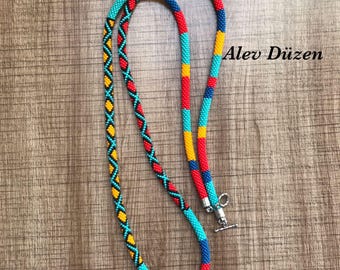 Crochet Bead Necklace Pattern – Turquoise Red Zigzag Tutorial (PDF)