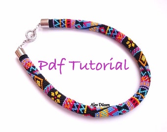 Crochet Bead Necklace Pattern – Black Garden Flowers Tutorial (PDF)