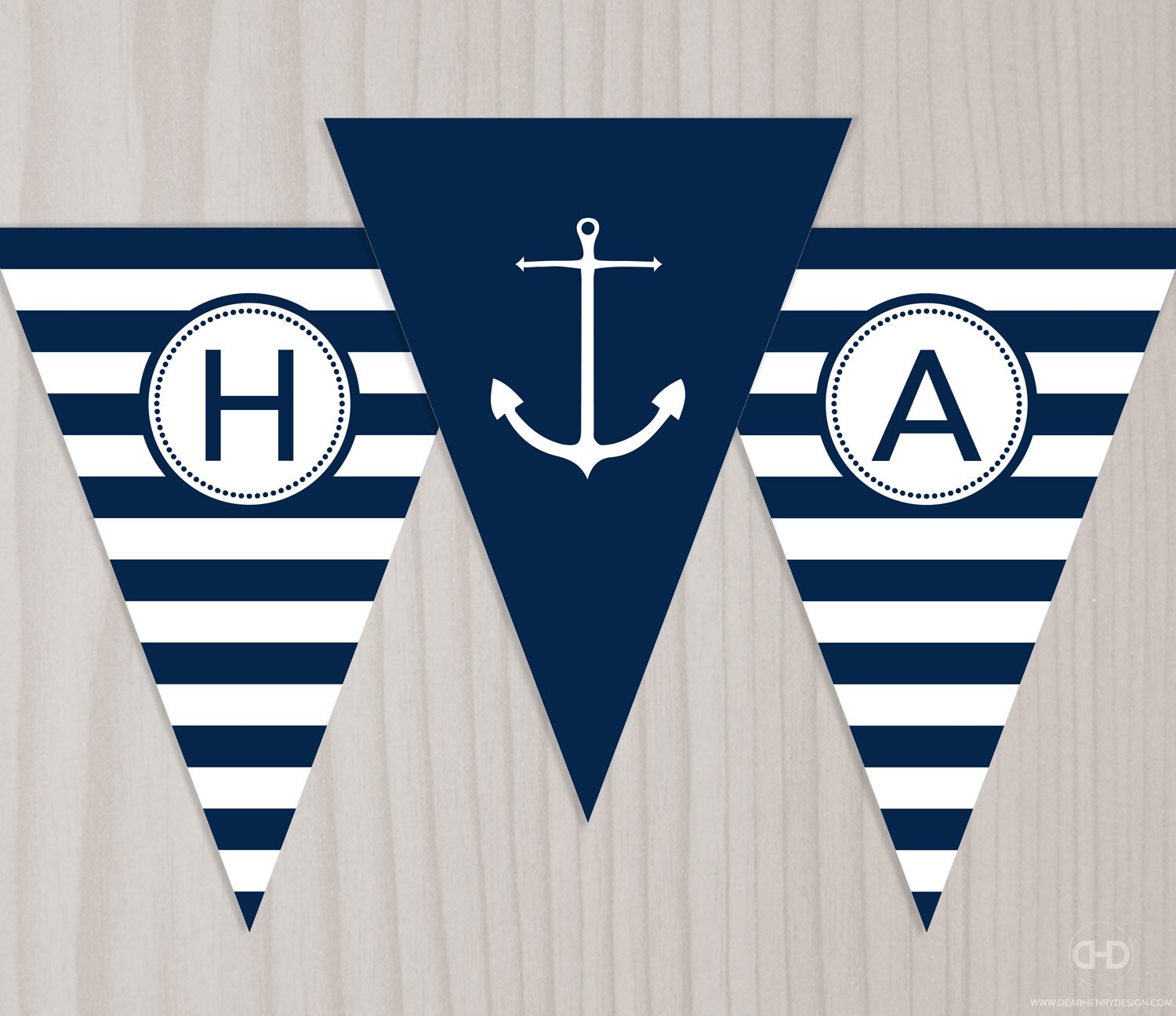 Preppy Nautical Birthday Banner, INSTANT DOWNLOAD Printable PDF Happy Birth...