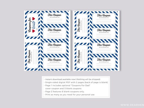 fathers day coupons for dad blank printable coupons etsy blank printable coupons
