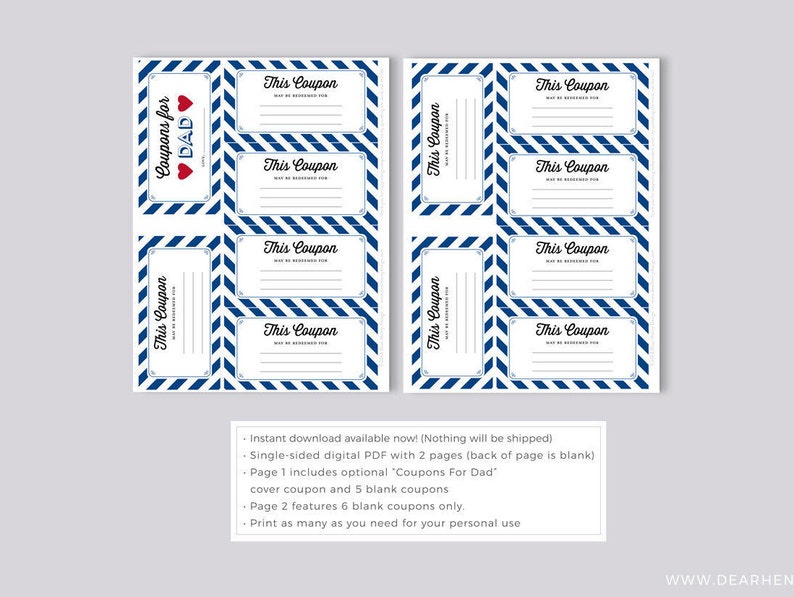 Father�s Day Coupons for Dad Blank Printable Coupons Etsy