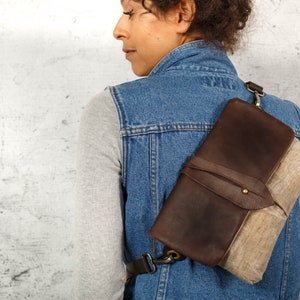 Big Waxed Canvas Beige Leather Hip Bag Fanny Pack, - Etsy