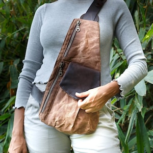 Unisexe Cuir Gris Rouge Toile Cirée Sac à bandoulière