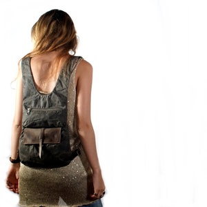 Sac à dos en toile cirée - Sac à dos en cuir - Sac à dos en cuir pour homme - Sac à dos minimaliste - Sac à dos de voyage - Petit sac à dos - Sac unisexe