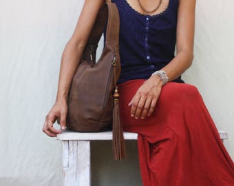 Brown Leather Tote,  Tassel Bag,