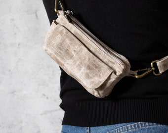 Brown Leather or Vegan Fanny Pack Many Pockets