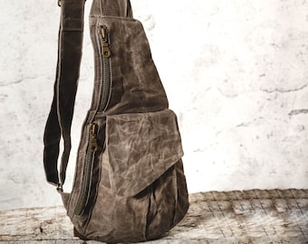 Gray Unisex Vegan Waxed Canvas Sling Bag