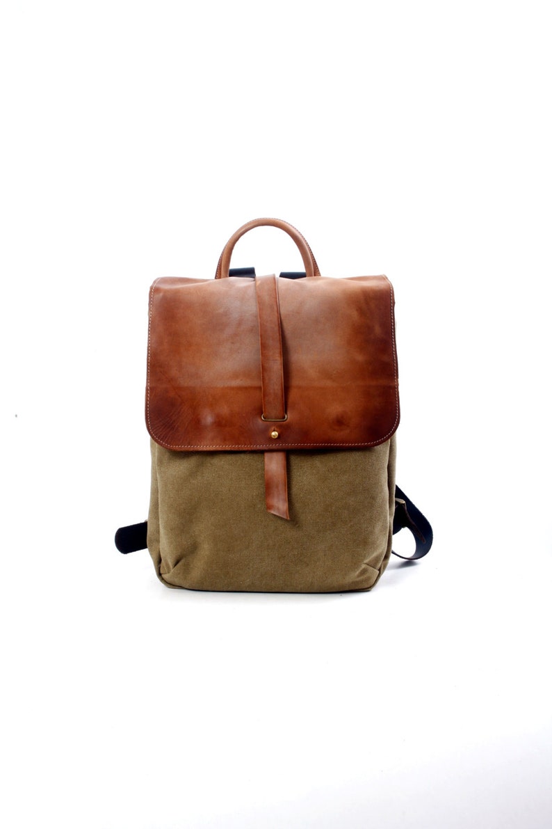 Canvas Backpack 15 Laptop Bag, Laptop Backpack, Faded Leather Rucksack, Distressed Leather Bag, Travel Backpack, Schoolbag image 1