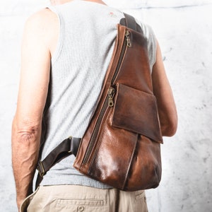 Unisex Braune oder Schwarze Leder Sling Bag