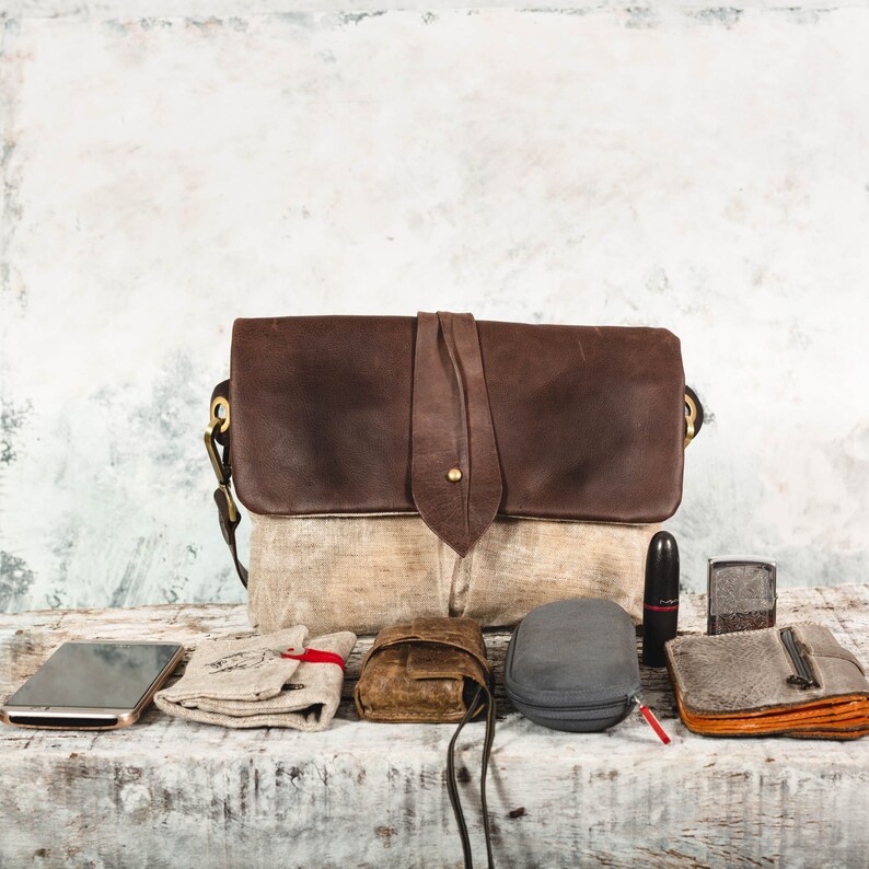 Big Waxed Canvas Beige Leather Hip Bag Fanny Pack Etsy