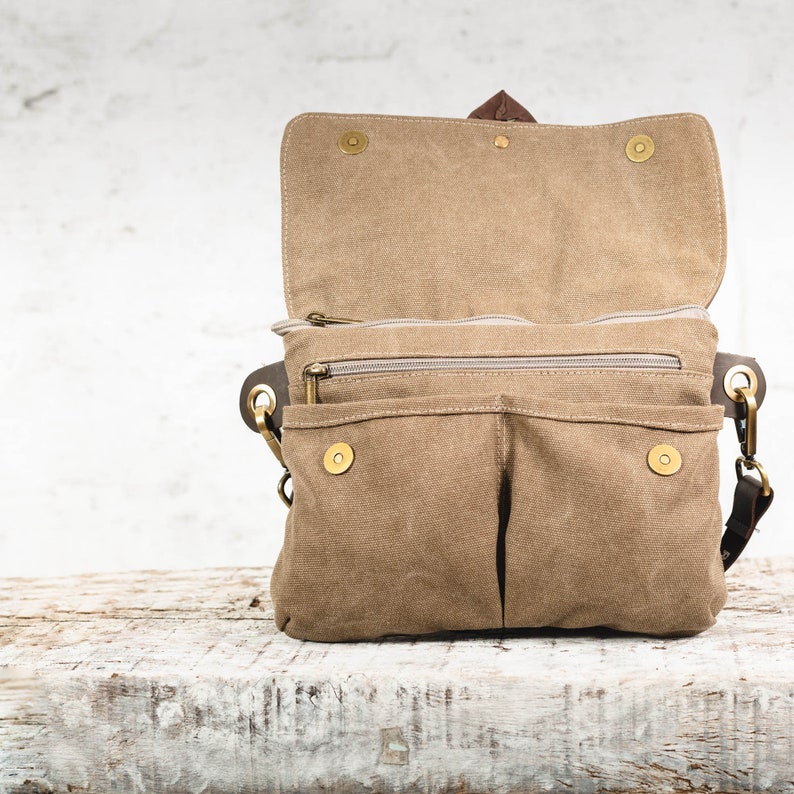 Brown Hip Bag Big Leather and Canvas Hip Bag Large Waist Etsy