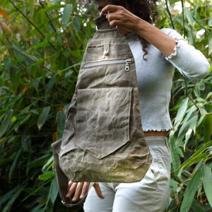 Vegan Unisexe Gris Toile cirée Sling Bag Cuir