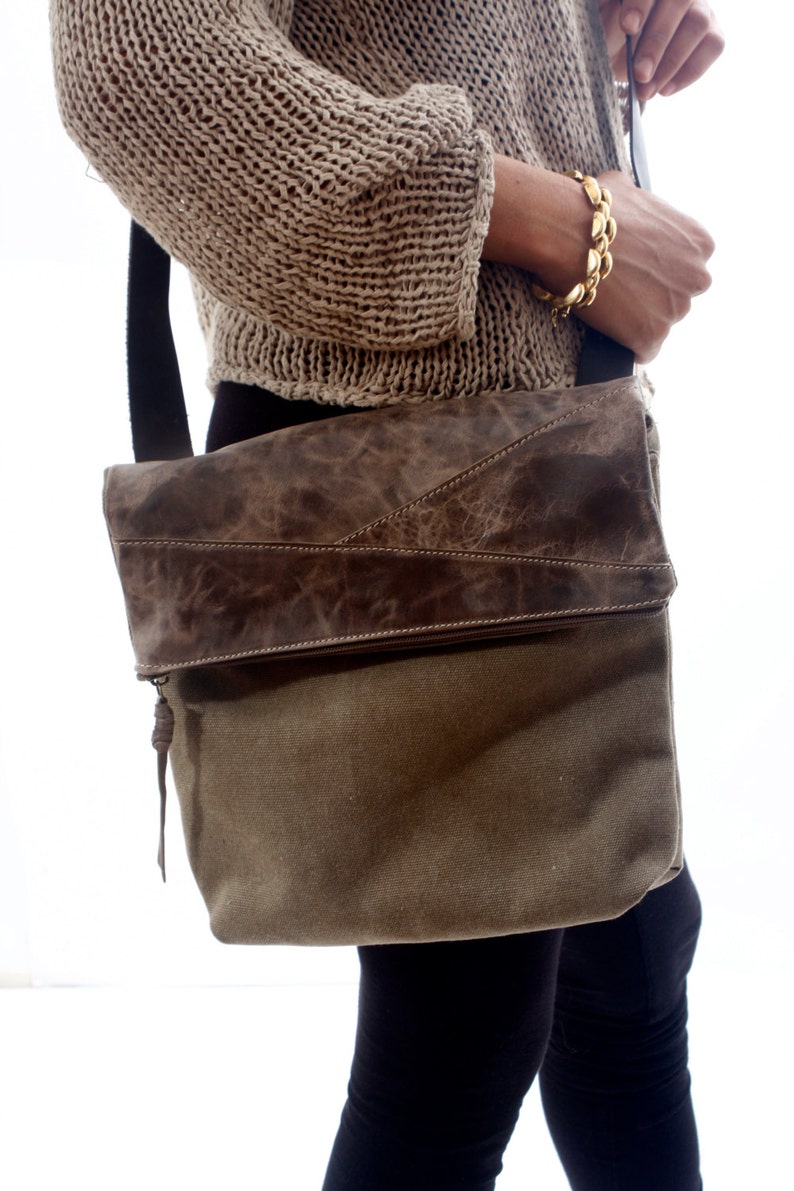 Unisex Crossbody Bag Canvas and Leather Bag Cross Body Bag Etsy
