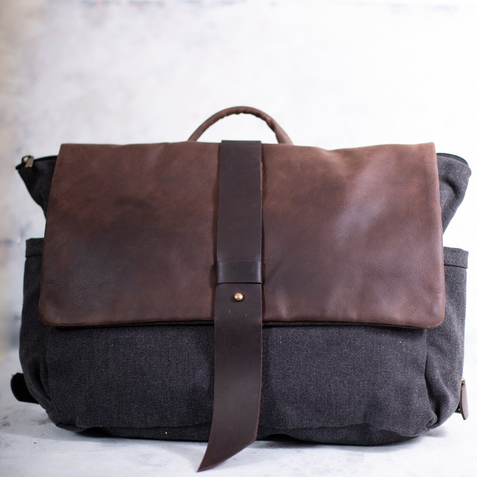 Black Leather Laptop Backpack Women Unisex Messenger Bag Etsy