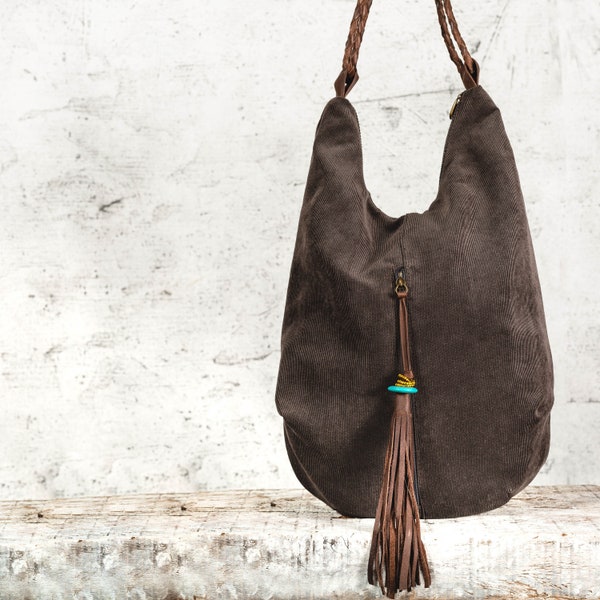 Large Hobo canvas and  Leather shoulder bag,