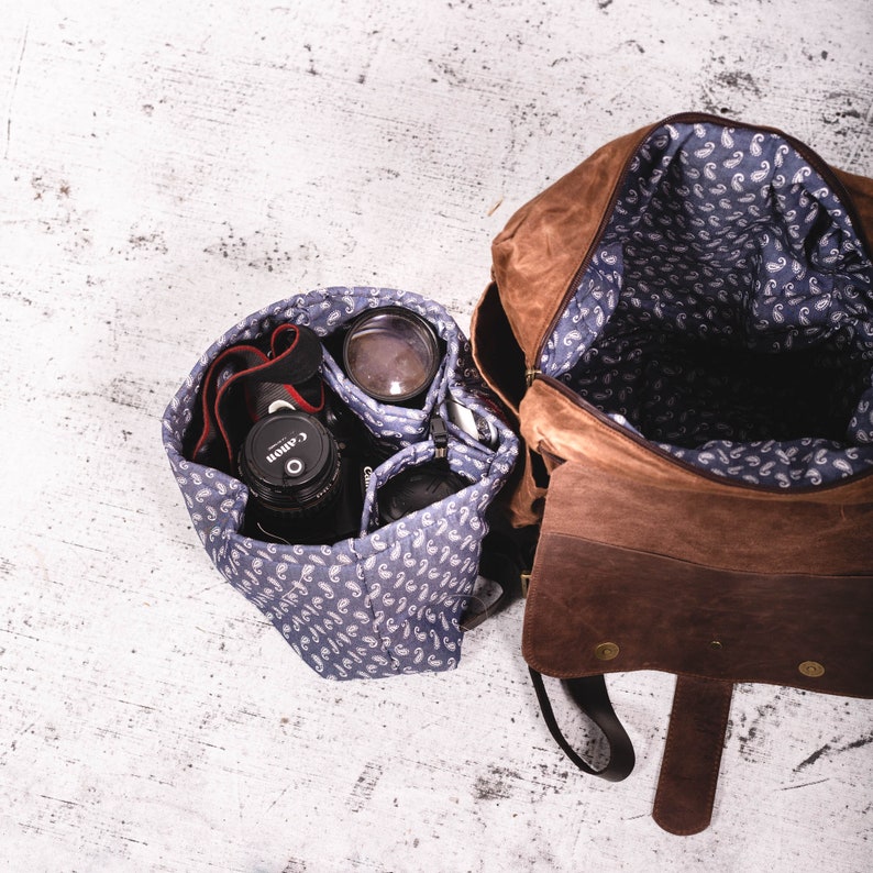SLR Camera & Laptop Bag Brown Leather Backpack insert Etsy