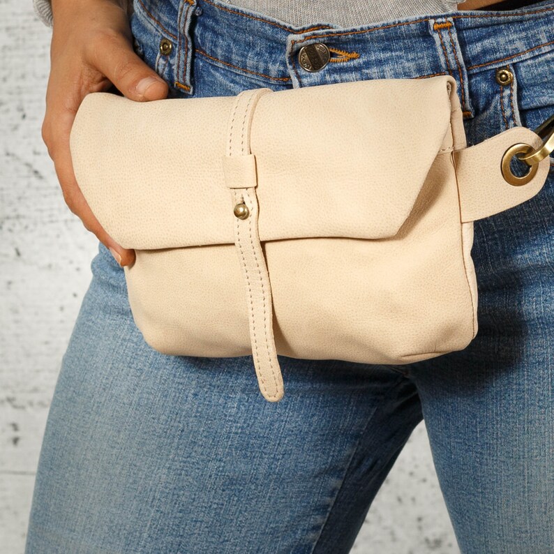 Beige Leather Fanny Pack Etsy