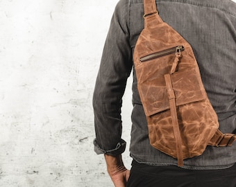 Waxed Canvas Vegan Crossbody Sling  Bag